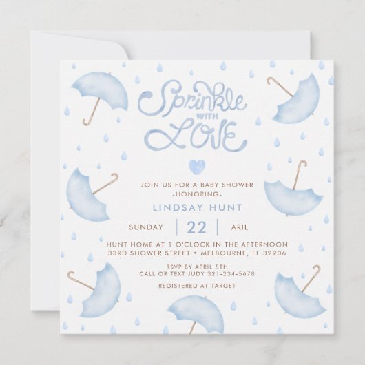 Modern Blue Typography Baby shower Invitation Kaart (Voorkant)