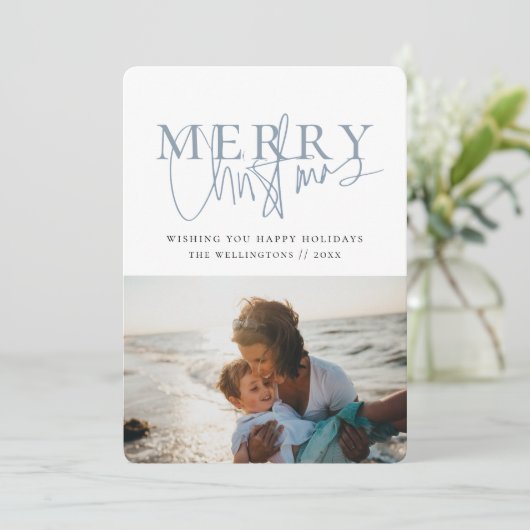 Modern Blue Typography Feestdagenkaart (Staand voorkant)