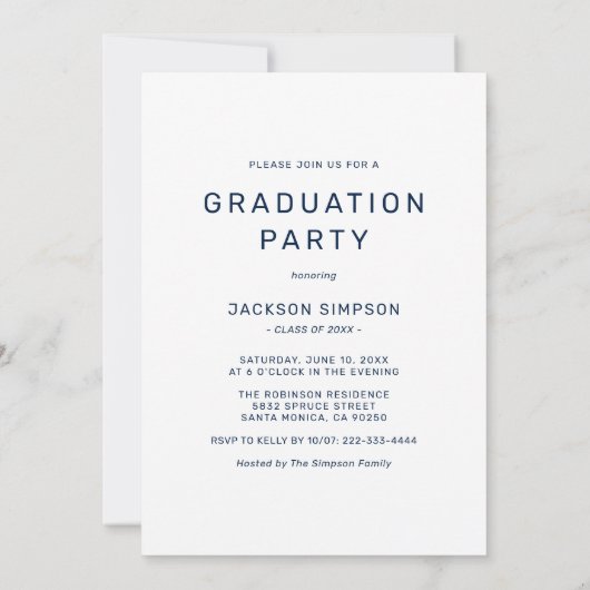 Modern Blue Typography Photo Afstuderen Invitation Kaart (Achterkant)