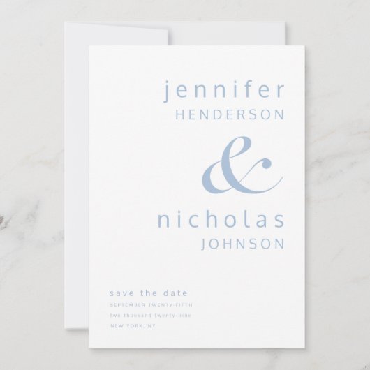 Modern Blue Typography Wedding Save The Date (Voorkant)