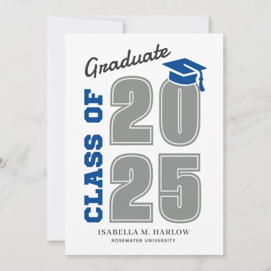 Modern Blue University College Afstuderen Aankondiging (Voorkant)