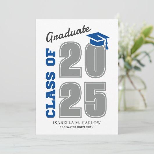 Modern Blue University College Afstuderen Aankondiging (Staand voorkant)