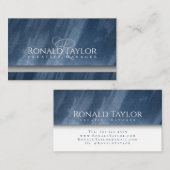 Modern Blue velvet texture Monogram Visitekaartje (Voorkant / Achterkant)