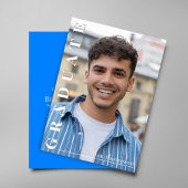 Modern Blue Vertical Name Graduation Photo Card Kaart