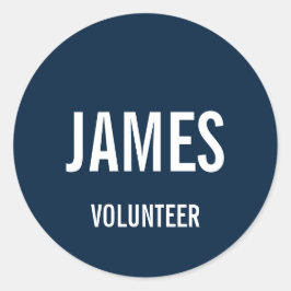 Modern Blue Volunteer Name Classic Round Sticker