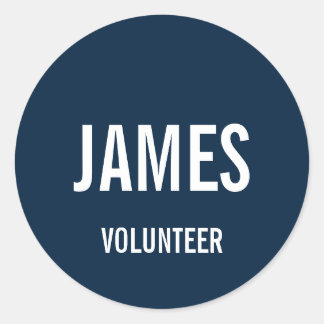 Modern Blue Volunteer Name Classic Round Sticker