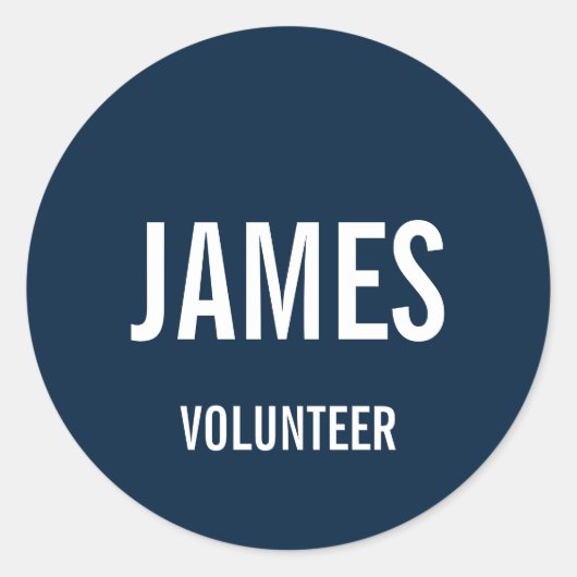 Modern Blue Volunteer Name Classic Round Sticker (Voorkant)