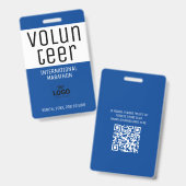 Modern Blue Vrijwilliger ID Logo Code Event Badge (Voor- en achterkant)