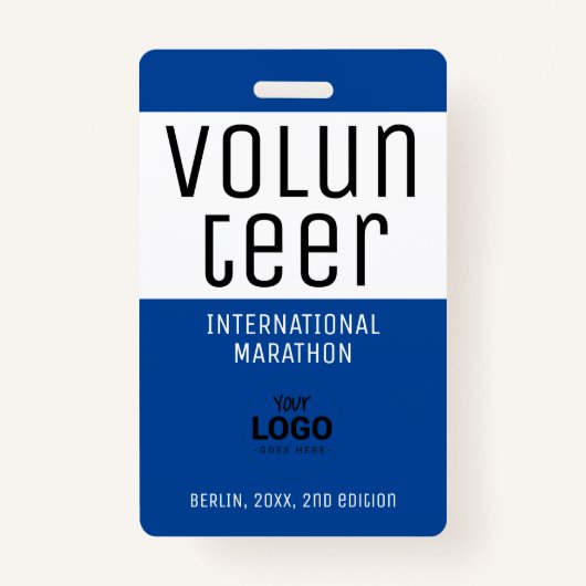 Modern Blue Vrijwilliger ID Logo Code Event Badge (Voorkant)