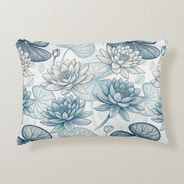 Modern Blue Water Lilies Monet Style Accent Kussen (Voorkant)