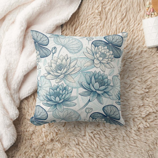 Modern Blue Water Lilies Monet Style Kussen (Deken)