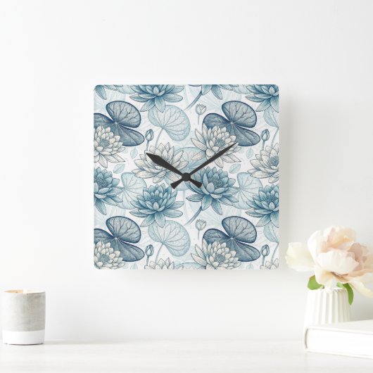Modern Blue Water Lilies Monet Style Vierkante Klok (Huis)