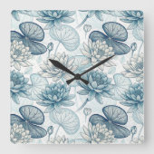 Modern Blue Water Lilies Monet Style Vierkante Klok (Voorkant)