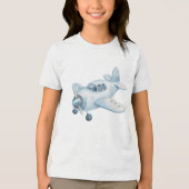 Modern Blue Watercolor Airplane Propeller Plane Tri-Blend Shirt (Voorkant)