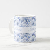 Modern Blue Watercolor Floral Pattern Name Koffiemok (Voorkant links)