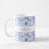 Modern Blue Watercolor Floral Pattern Name Koffiemok (Links)