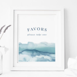 Modern Blue Watercolor Ocean Favors Sign Poster