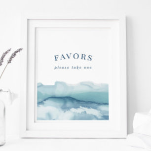 Modern Blue Watercolor Ocean Favors Sign Poster