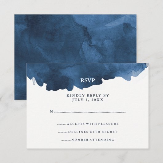 Modern Blue Waterverf | BBT Mitzvah RSVP (Voorkant / Achterkant)