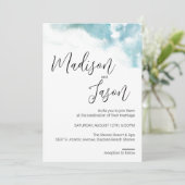 Modern Blue Waterverf Beach Wedding Invitation Kaart (Staand voorkant)