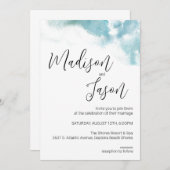 Modern Blue Waterverf Beach Wedding Invitation Kaart (Voorkant / Achterkant)
