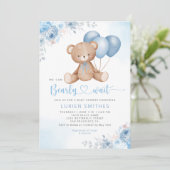 Modern Blue Waterverf Boho Teddy Bear Baby shower Kaart (Staand voorkant)