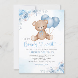 Modern Blue Waterverf Boho Teddy Bear Baby shower Kaart