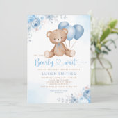 Modern Blue Waterverf Boho Teddy Bear Baby shower Kaart (Staand voorkant)