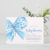 Modern Blue Waterverf Bow Ribbon Baby shower Kaart (Staand voorkant)
