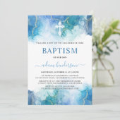 Modern Blue Waterverf Boy Baptisme Kaart (Staand voorkant)