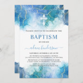 Modern Blue Waterverf Boy Baptisme Kaart (Voorkant / Achterkant)