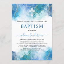 Modern Blue Waterverf Boy Baptisme