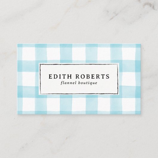Modern Blue Waterverf Buffalo Plaid Rustiek chic Visitekaartje (Voorkant)
