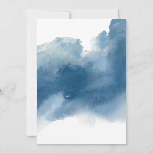 Modern Blue Waterverf en Blue Floral Wedding Kaart (Achterkant)