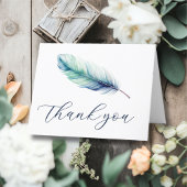 Modern Blue Waterverf Feather Wedding Bedankkaart