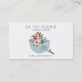 Modern Blue Waterverf Floral Bakery Pastry Chef Visitekaartje (Voorkant)