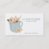 Modern Blue Waterverf Floral Bakery Pastry Chef Visitekaartje (Voorkant)