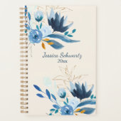 Modern Blue Waterverf Floral op maat Planner (Voorkant)