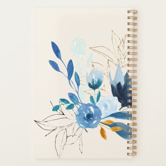 Modern Blue Waterverf Floral op maat Planner (Achterkant)
