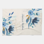 Modern Blue Waterverf Floral op maat Theedoek (Horizontaal)