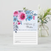 Modern Blue Waterverf Floral Wedding Advice Kaart (Staand voorkant)