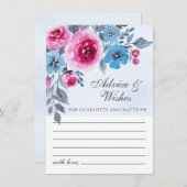 Modern Blue Waterverf Floral Wedding Advice Kaart (Voorkant / Achterkant)