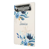 Modern Blue Waterverf Florals Persoonlijke naam Mini Klembord (Angled2)
