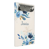 Modern Blue Waterverf Florals Persoonlijke naam Mini Klembord (Schuin)