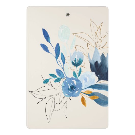 Modern Blue Waterverf Florals Persoonlijke naam Mini Klembord (Achterkant)