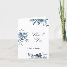 Modern Blue Waterverf Flower Wedding Bedankt