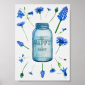Modern Blue Waterverf Flowers Hand Lettering Sign Poster (Voorkant)
