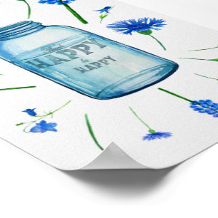 Modern Blue Waterverf Flowers Hand Lettering Sign Poster