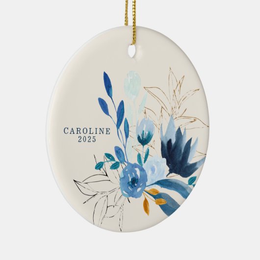 Modern Blue Waterverf Flowers Personalized 2022 Keramisch Ornament (Rechts)