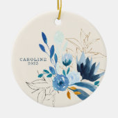 Modern Blue Waterverf Flowers Personalized 2022 Keramisch Ornament (Voorkant)